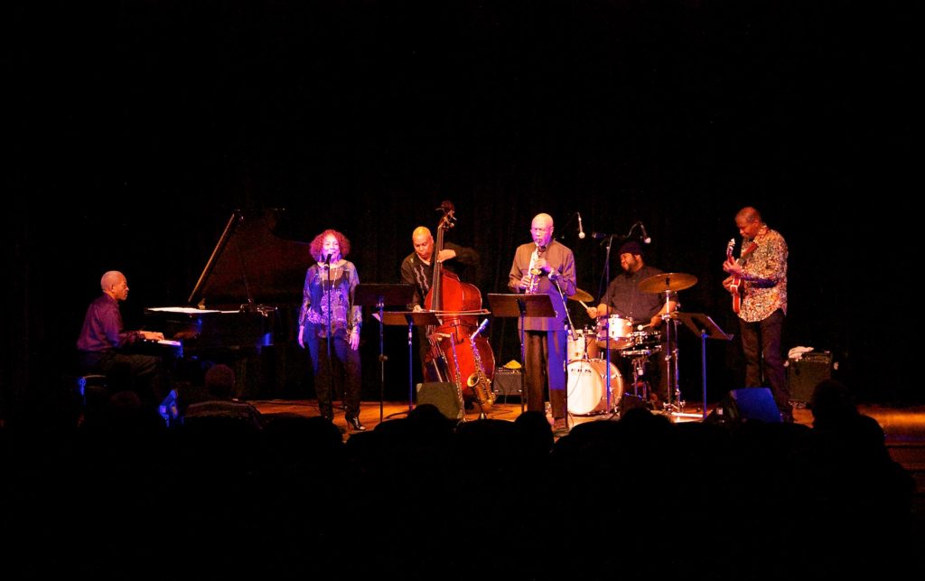 Adegoke Steve Colson and Iqua Colson performing at the James Moody Jazz Festival.